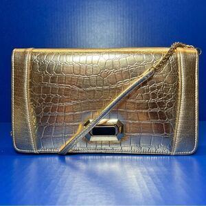 Ever New Melbourne Gold Crocodile Embossed Small Crossbody Bag